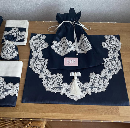 Navy blue prayer rug set